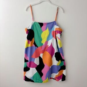 A New Day Colorful Abstract Linen Blend Dress Large Dopamine Artsy Statement